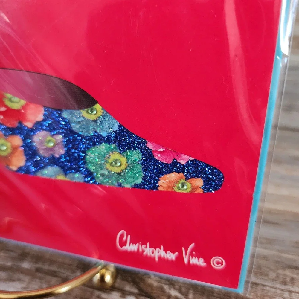 Papyrus Christopher Vine Birthday Card Blue Glitter Floral Stiletto Red 2012